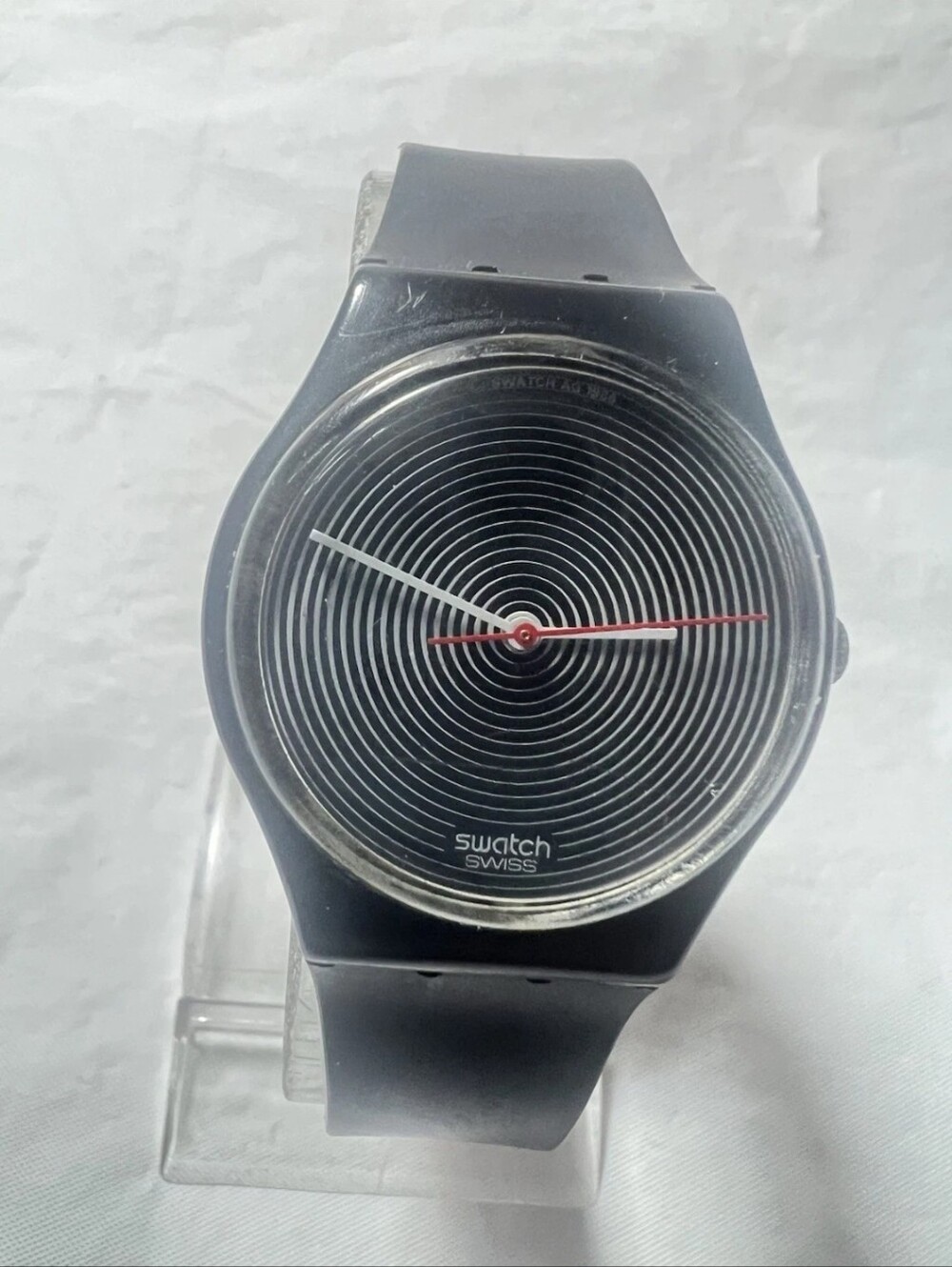 Swatch SOTO GB109 Unisex Black Watch with Red and White Hands